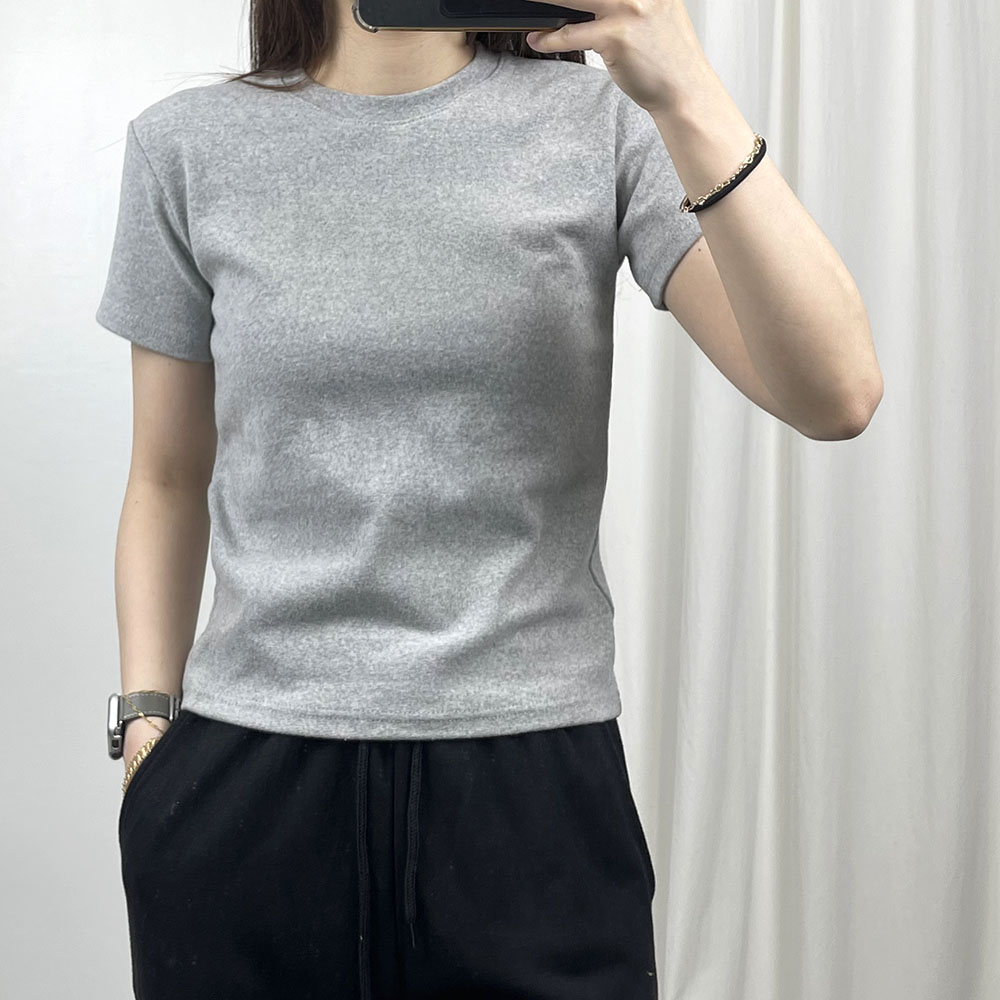 스판 데일리 크롭 두툼한 반팔 티셔츠 - 5col(ivory, oatmeal, grey, black)